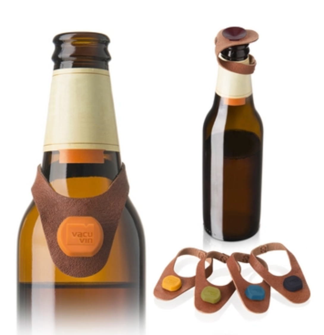 Vacu Vin Set Marcadores y Tapones de Cuero para Botellas 6 Piezas