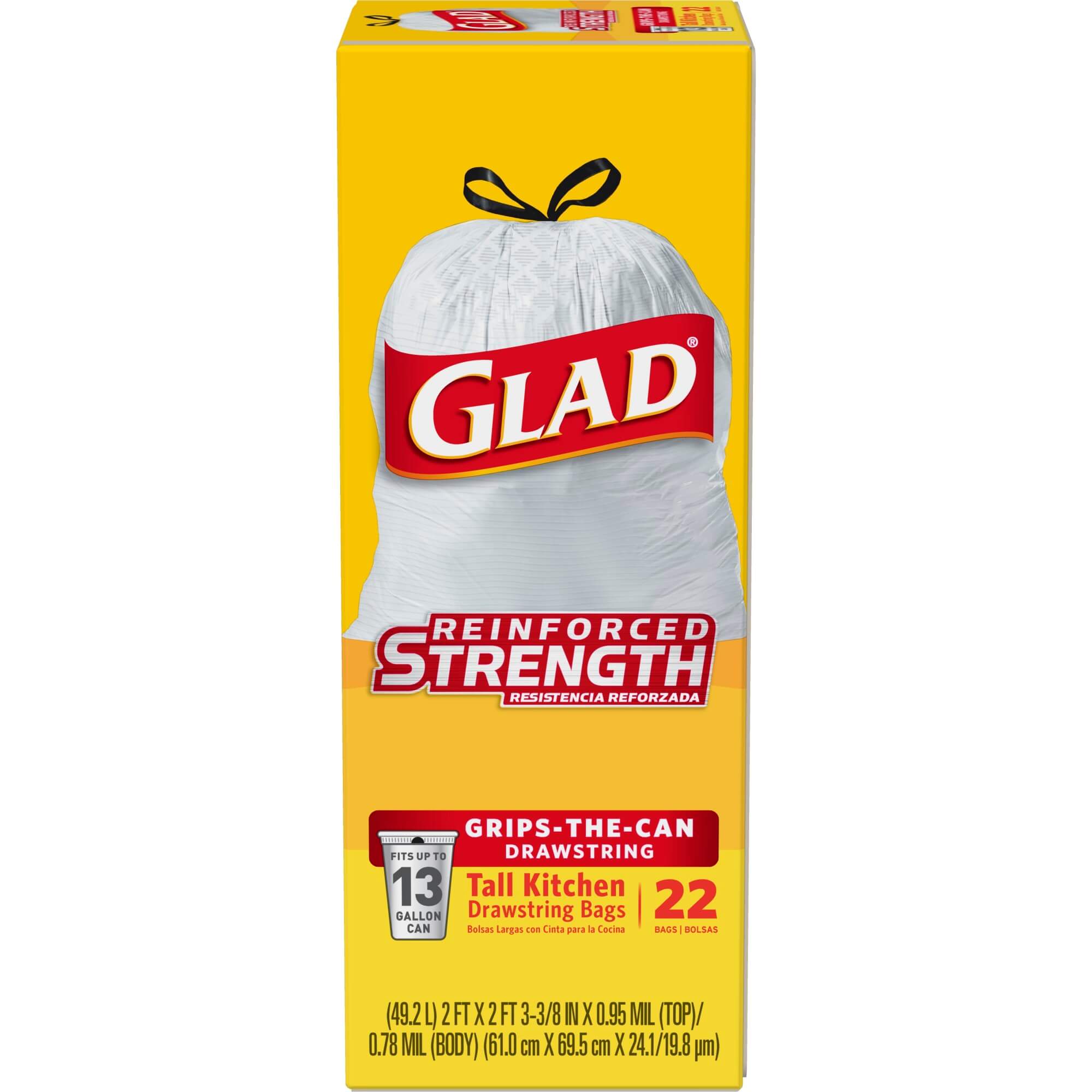 Glad Tall Kitchen Drawstring White 13 Gallon 22Ct