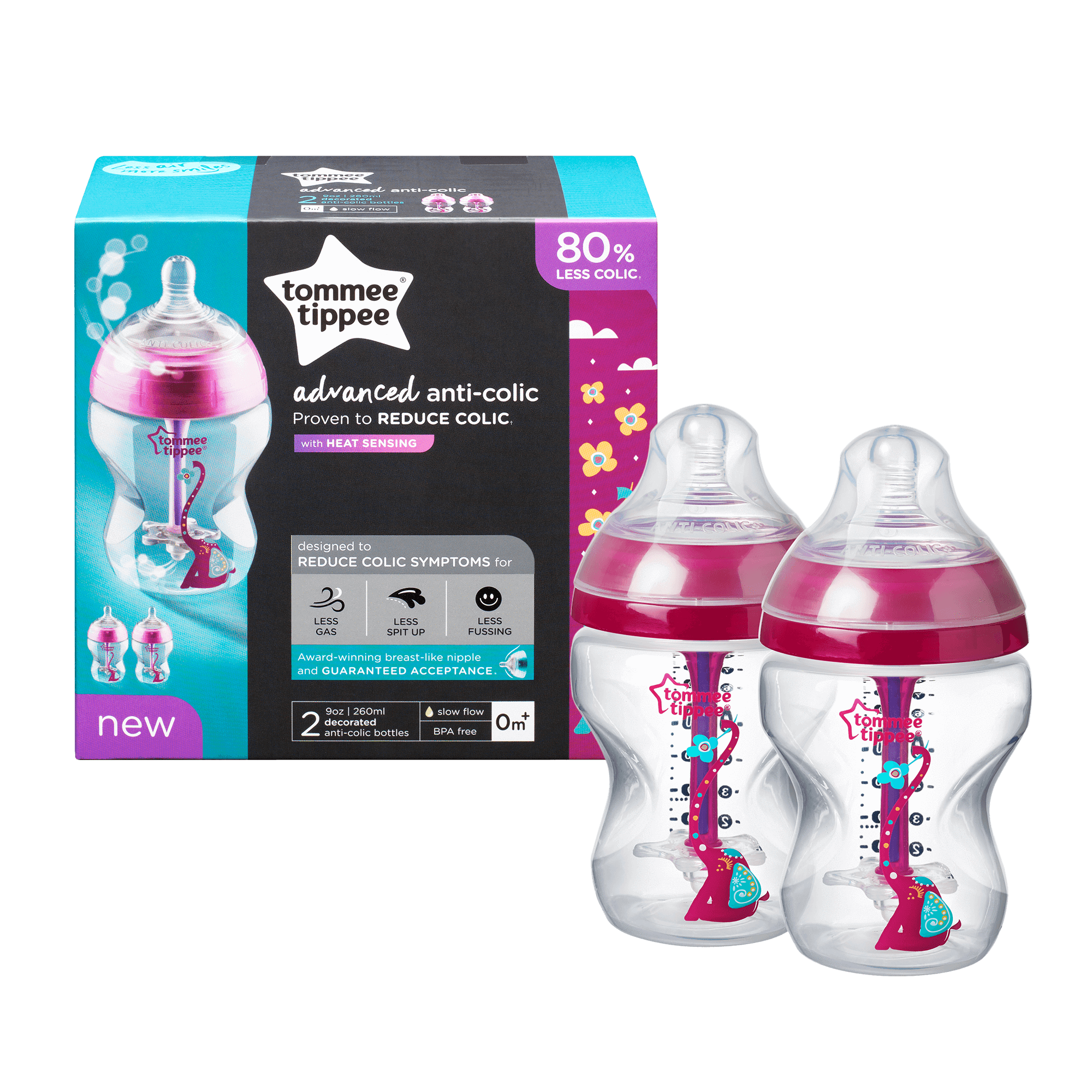 Tommee Tippee Biberon 9Oz - Advanced Anticolic - 2 Unid - Rosado