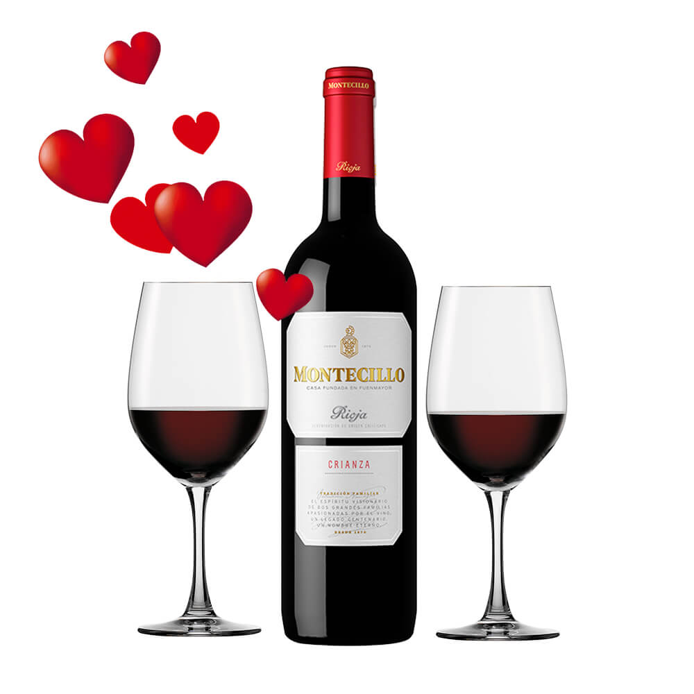 Kit San Valentin Montecillo Tempranillo Crianza 750ml + 2 Copas