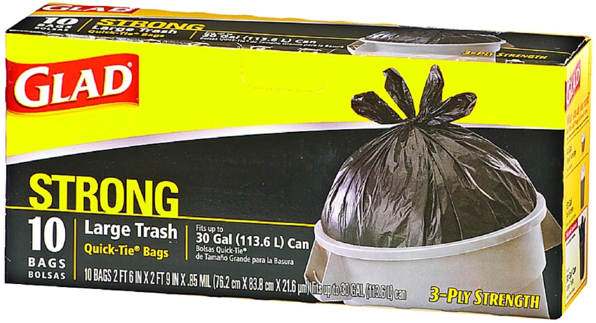 Glad Trash Quick-Tie Black 30 Gallon 10Ct