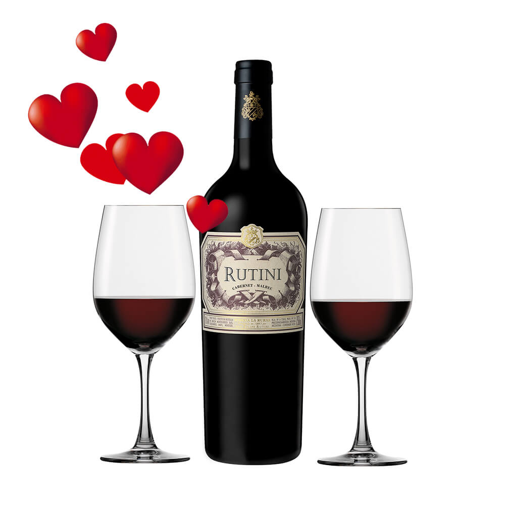 Kit San Valentin Rutini Cabernet Sauvignon - Malbec 750ml + 2 Copas