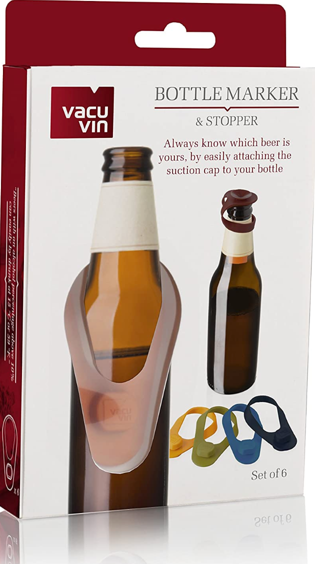 Vacu Vin Set de Marcadores y Tapones de Silicona para Botella x6