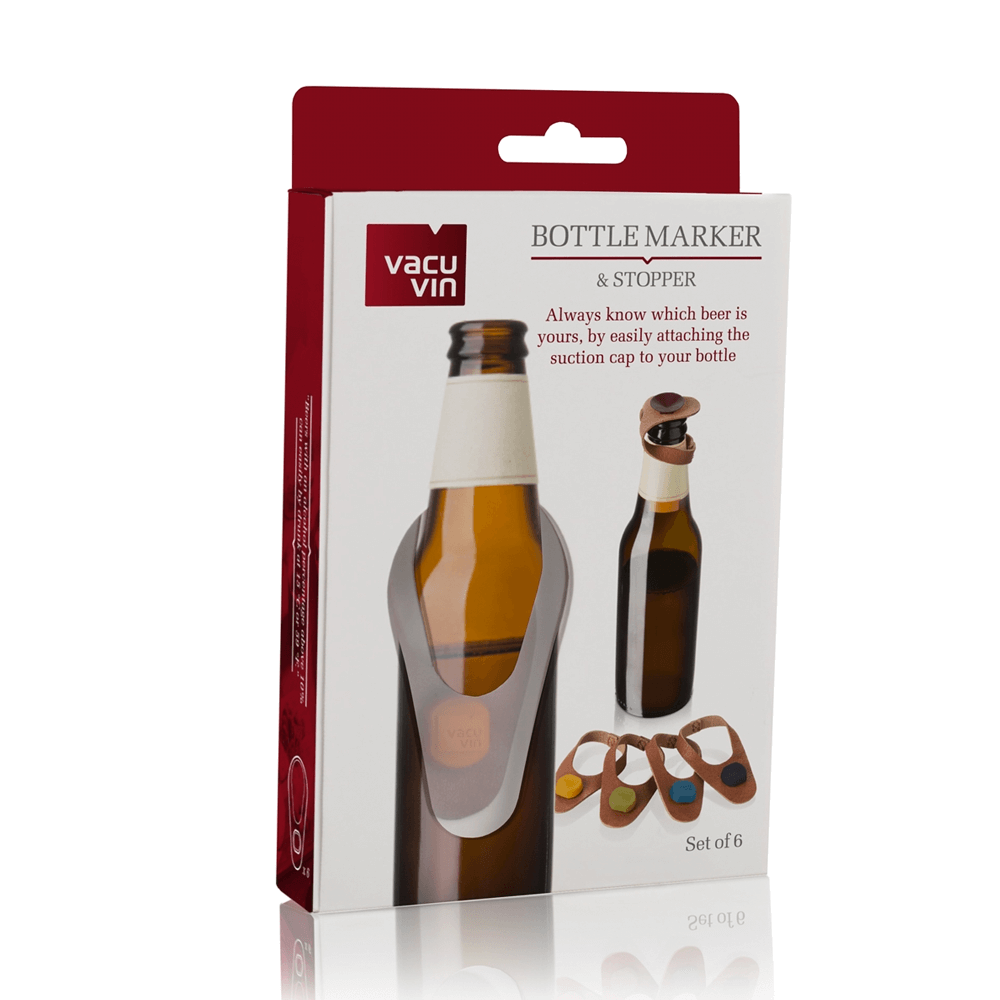 Vacu Vin Bottle Marker & Stopper Leather Set
