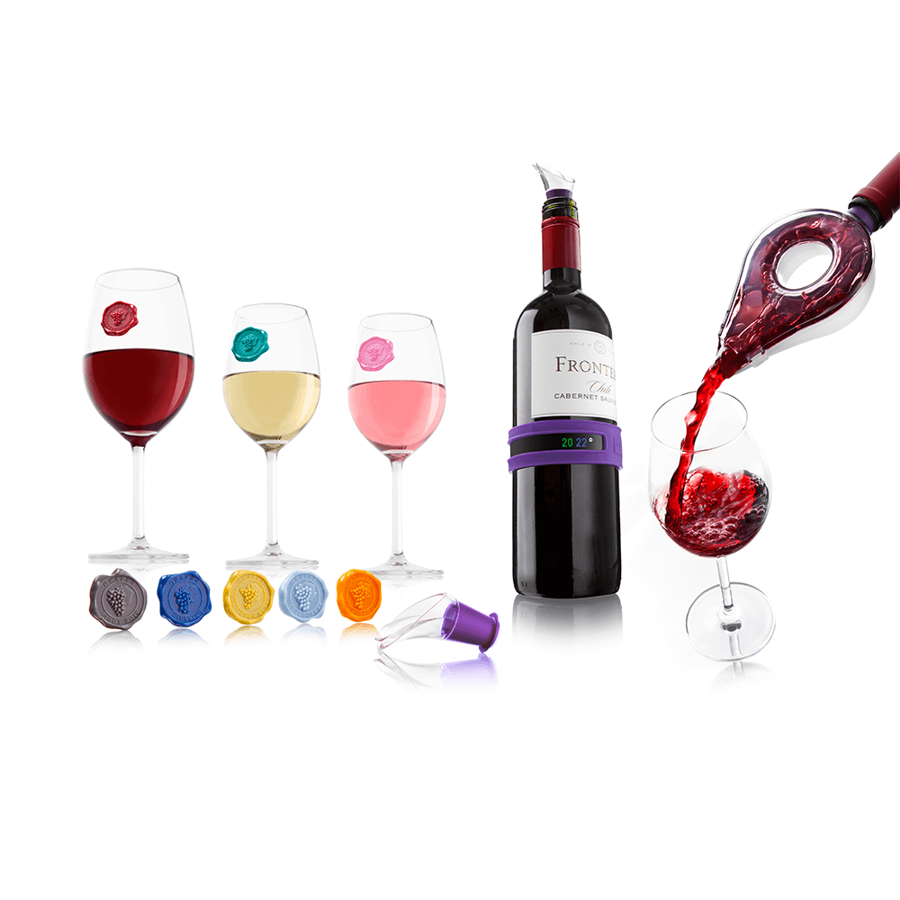 Vacu Vin Wine Tasting Gift Set (2 Wine Server, Wine Aereator, Snap Termomether, 8 Glass Markers)