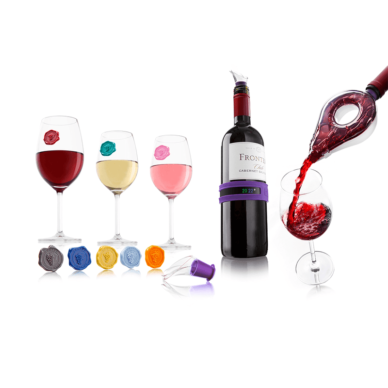 Vacu Vin Wine Tasting Gift Set (2 Wine Server, Wine Aereator, Snap Termomether, 8 Glass Markers)