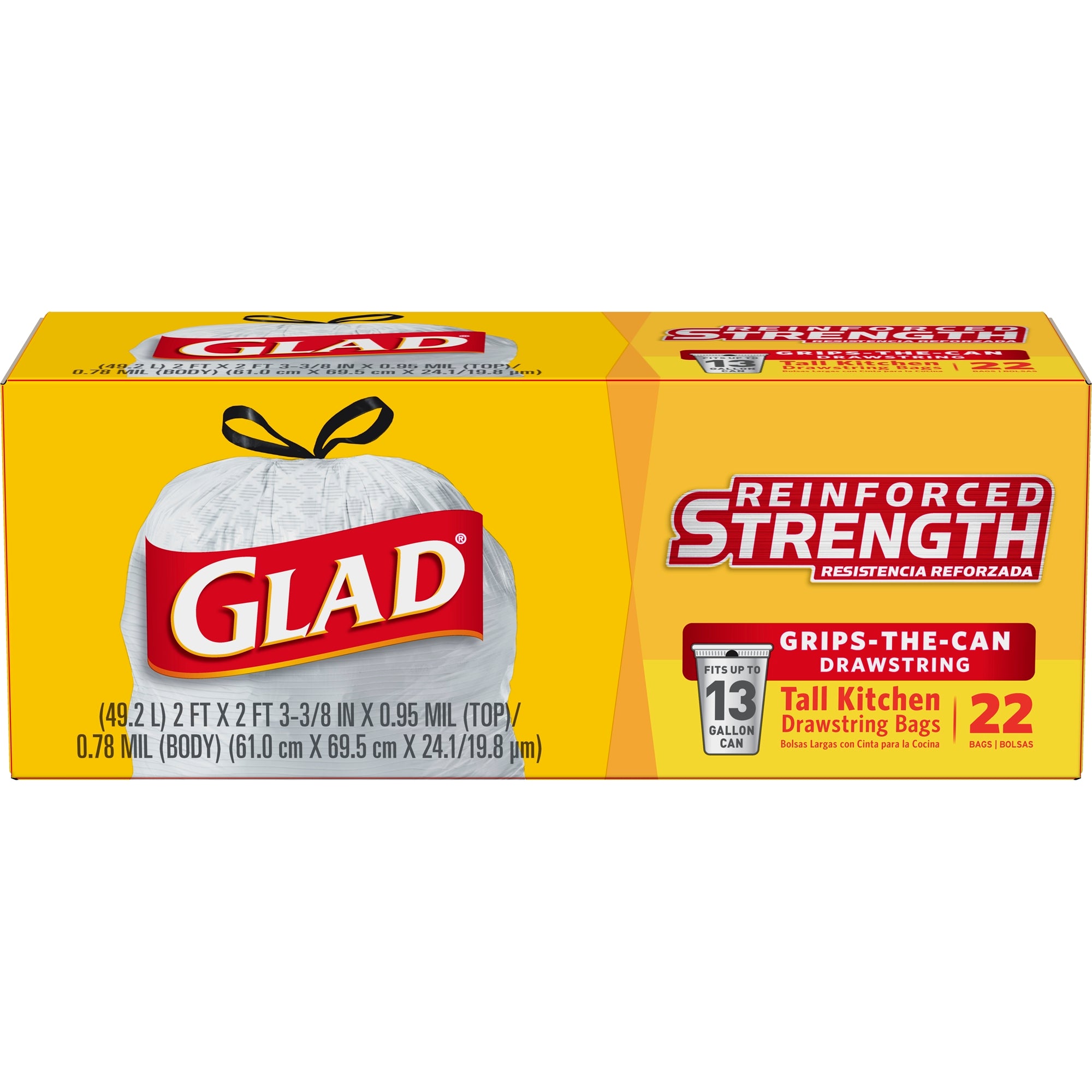 Glad Tall Kitchen Drawstring White 13 Gallon 22Ct