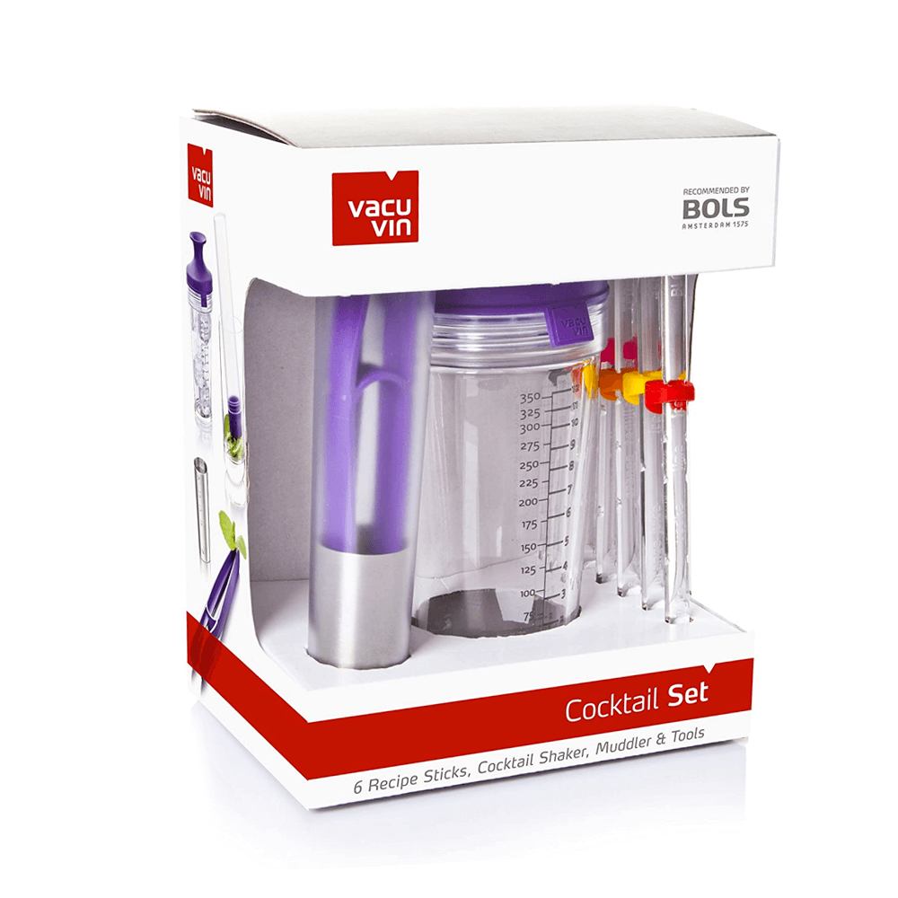 Vacu Vin Coctail Set Purple (1 Cocktail Shaker,1 Mudler & Tools , 6 Recip Stick