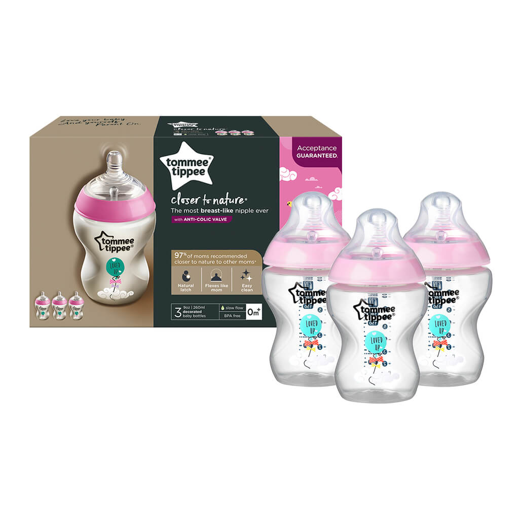 Tommee Tippee Biberon 9Oz - Closer To Nature - 3 Unid - Rosado