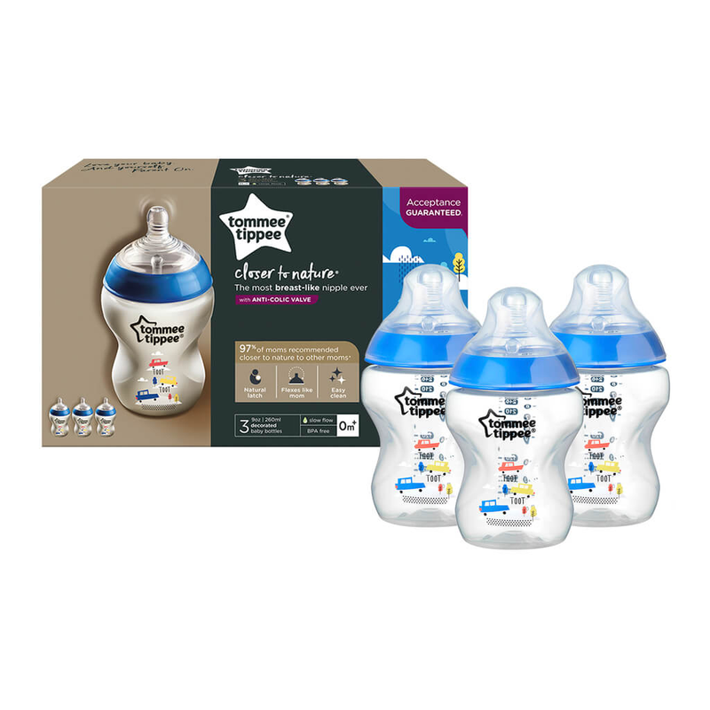 Tommee Tippee Biberon 9Oz - Closer To Nature - 3 Unid - Azul