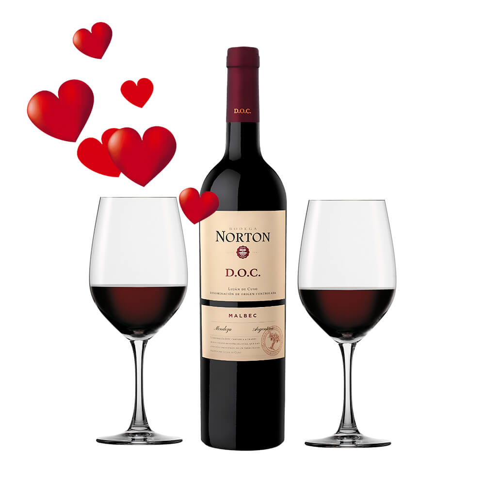 Kit San Valentin Norton Malbec Doc 750ml + 2 Copas