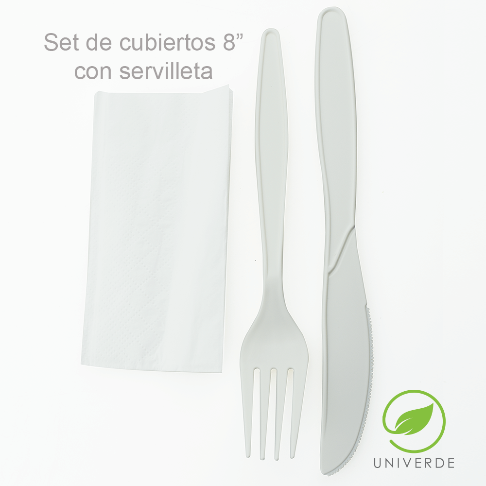 Set De Cubiertos 8"Con Servilleta 100Unid Univerde