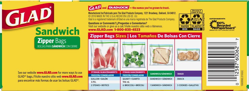 Glad Food Storage Zipper Sanwich 100Ct