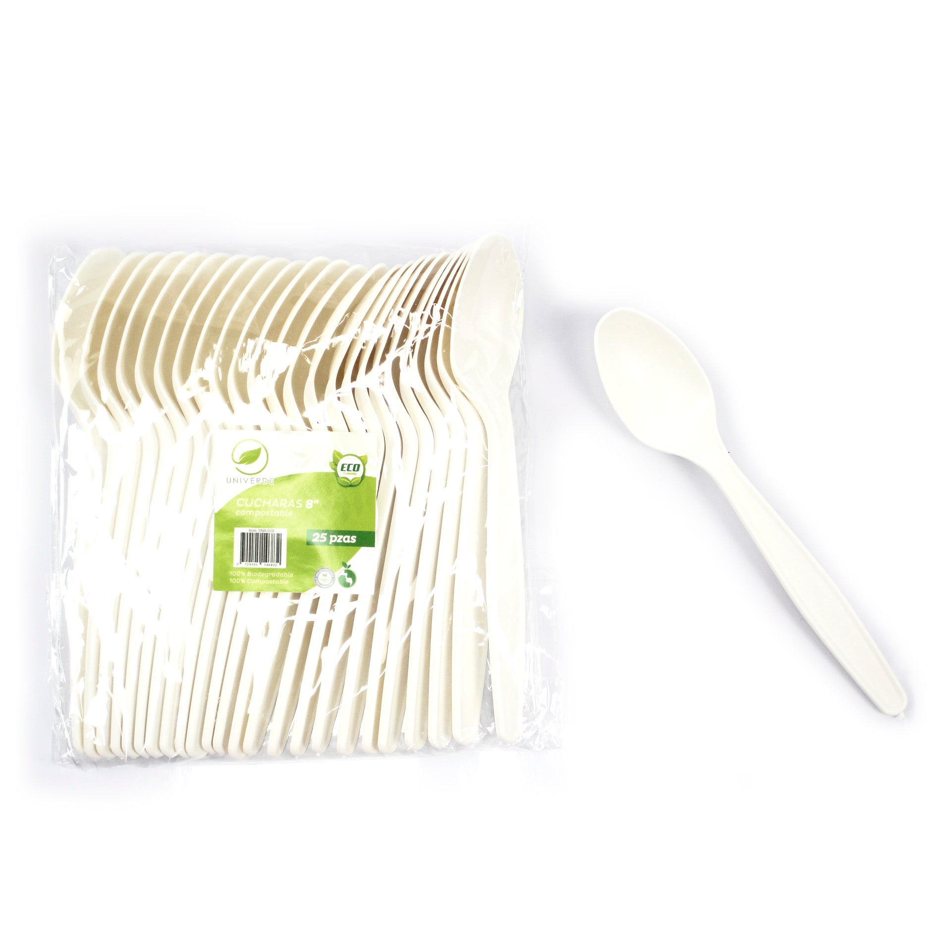 Cucharas Biodegradables 8" 25 Unid Univerde