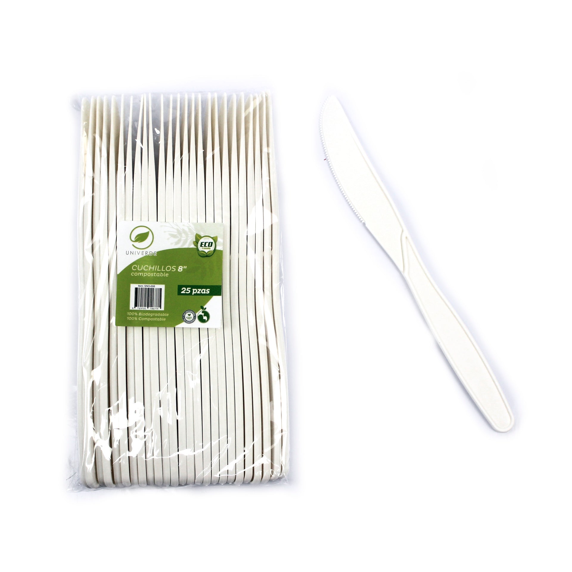 Cuchillos Biodegradables 8" 25 Unid Univerde