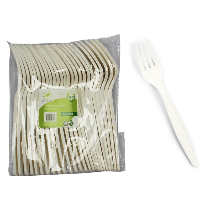 Tenedores Biodegradables 8" 25 Unid Univerde